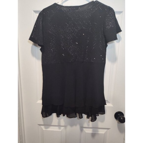 Vtg R&M Richards Woman Top Plus Size 14W Black Sequin Rhinestone Cocktail Blouse - Picture 7 of 10